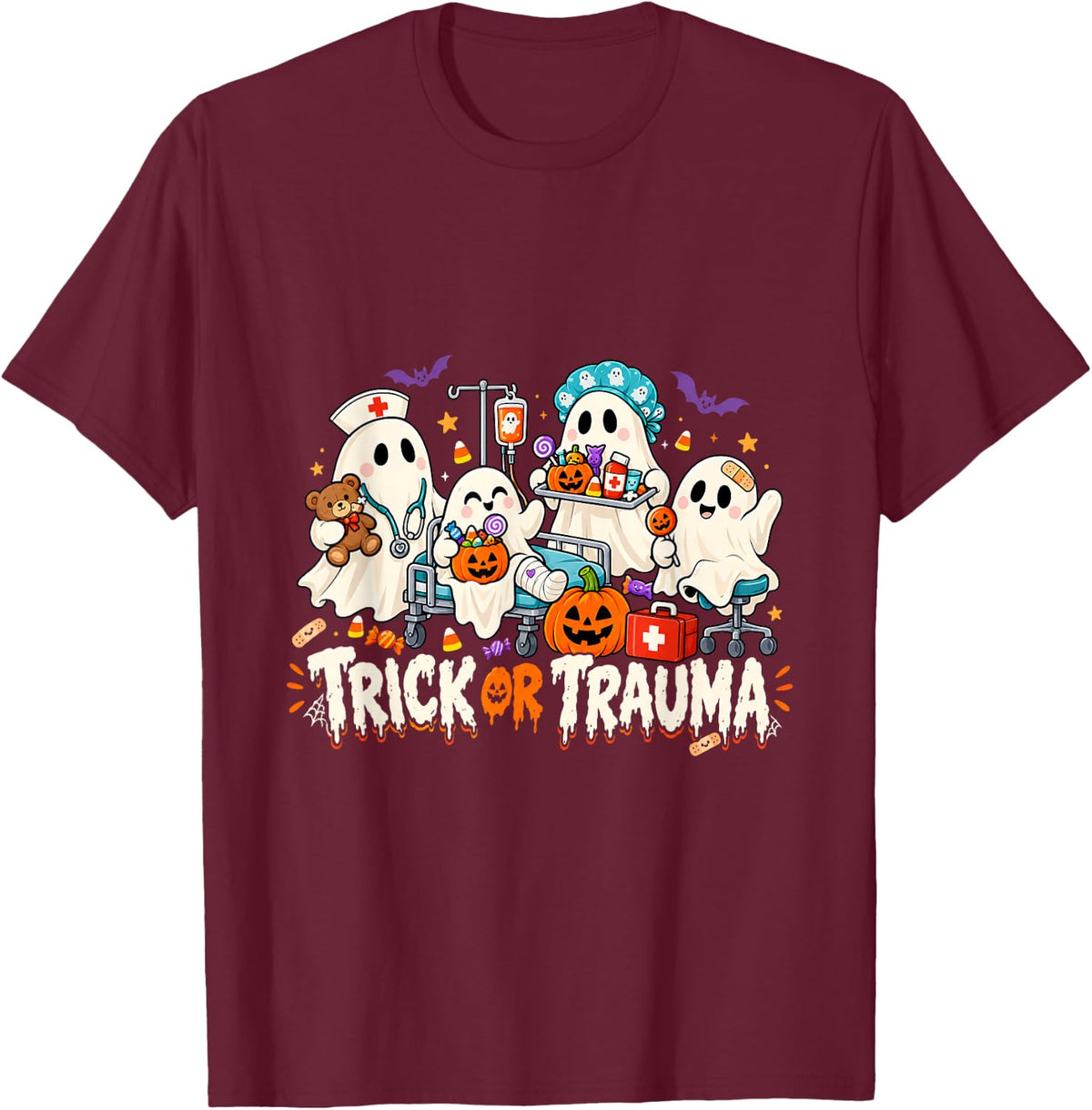 Funny Surgeon Medical Staff Boo Trick Treating Season Art T-Shirt - Burgundy
