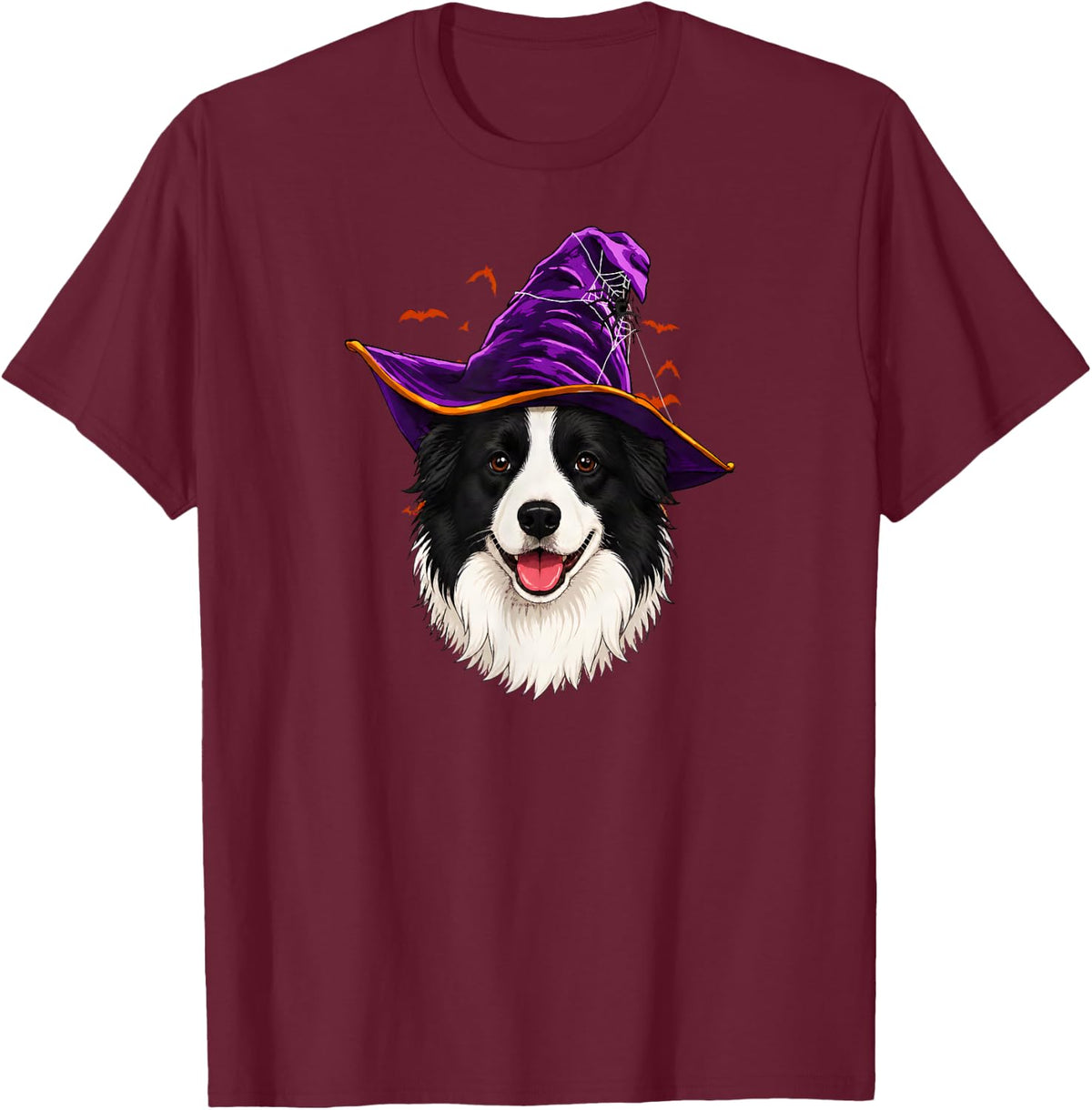 Border Collie Spooky Witch Hat Halloween Dog Owner T-Shirt - Burgundy