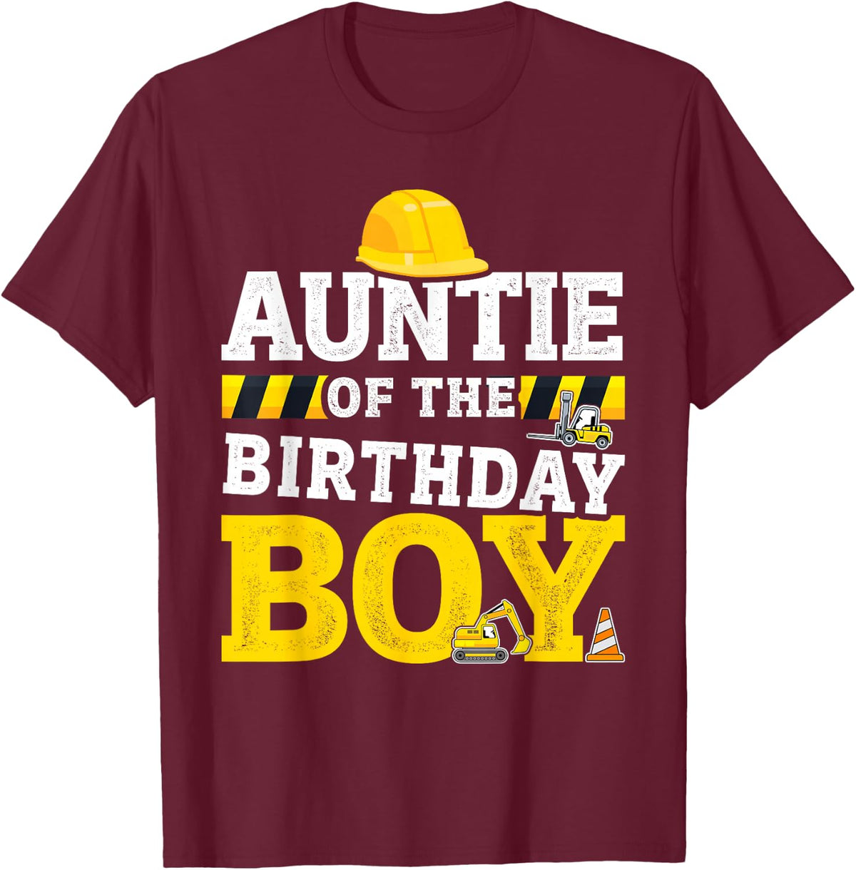 Auntie of birthday boy matching family construction party T-Shirt - Burgundy