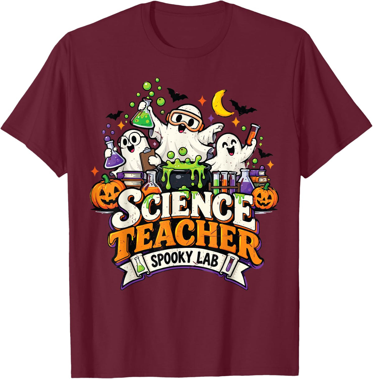 Ghost Science Teacher Spooky Lab Chemistry Halloween Costume T-Shirt - Burgundy