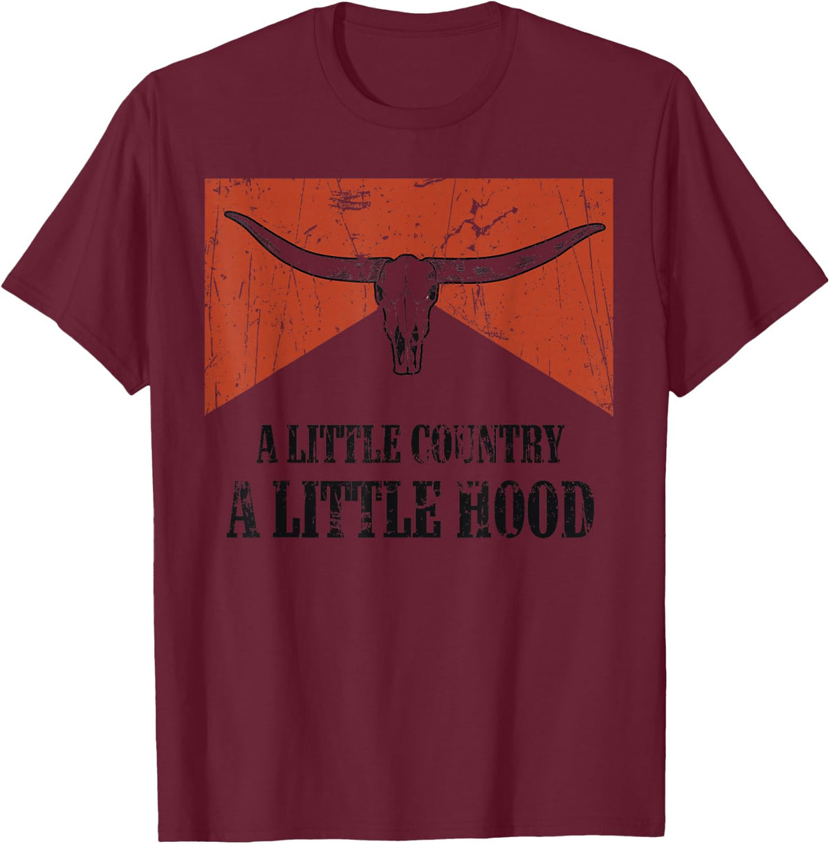 Vintage Bull Skull A Little Country Music A litlle Hood T-Shirt - Burgundy