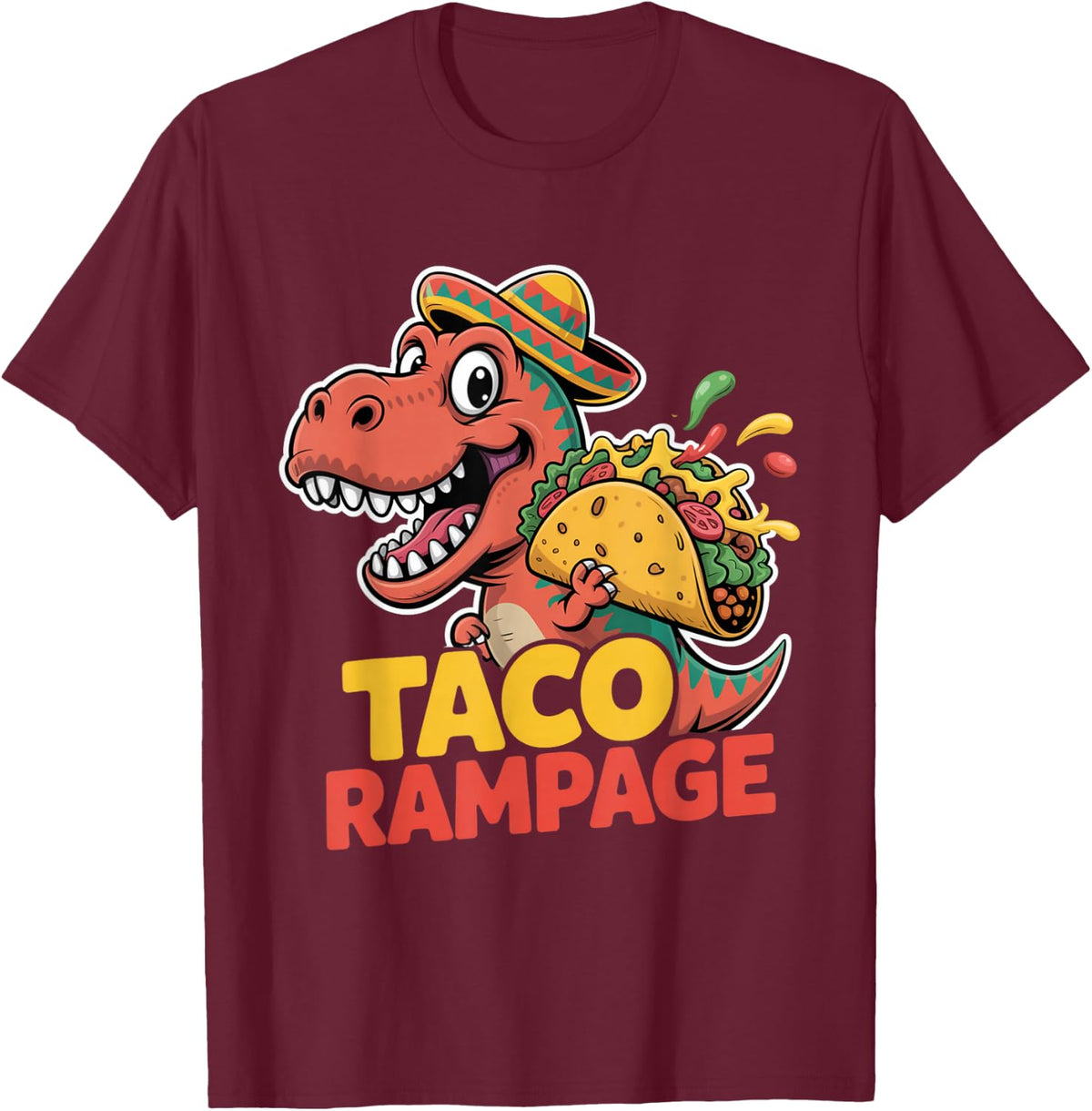 T Rex Taco Rampage Cinco De Mayo Funny Dino T-Shirt - Burgundy