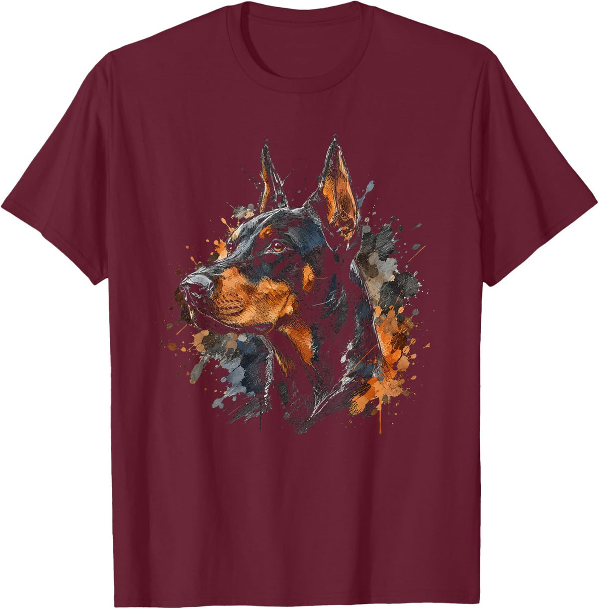 Abstract Doberman Pinscher Artwork Design T-Shirt - Burgundy