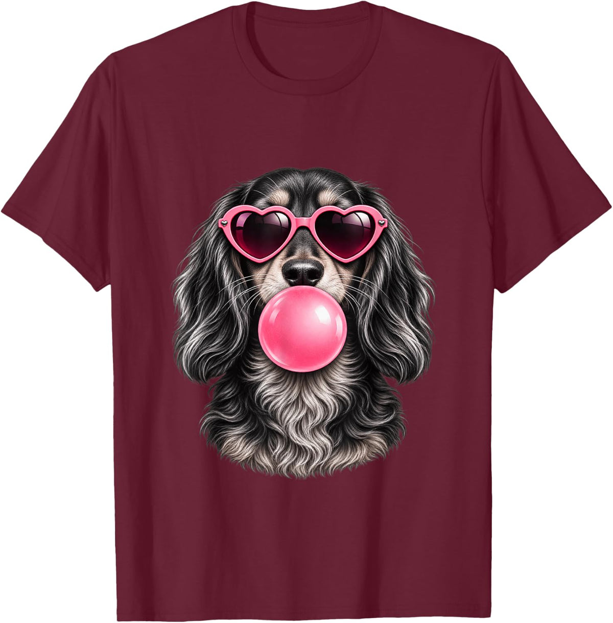 Cool Cocker Spaniel, Heart Sunglasses T-Shirt - Burgundy
