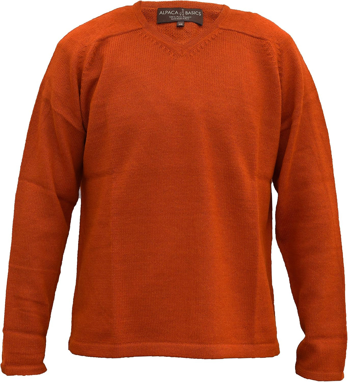Men's Handmade 100% Alpaca Wool V-Neck Sweater - Burnt Orange