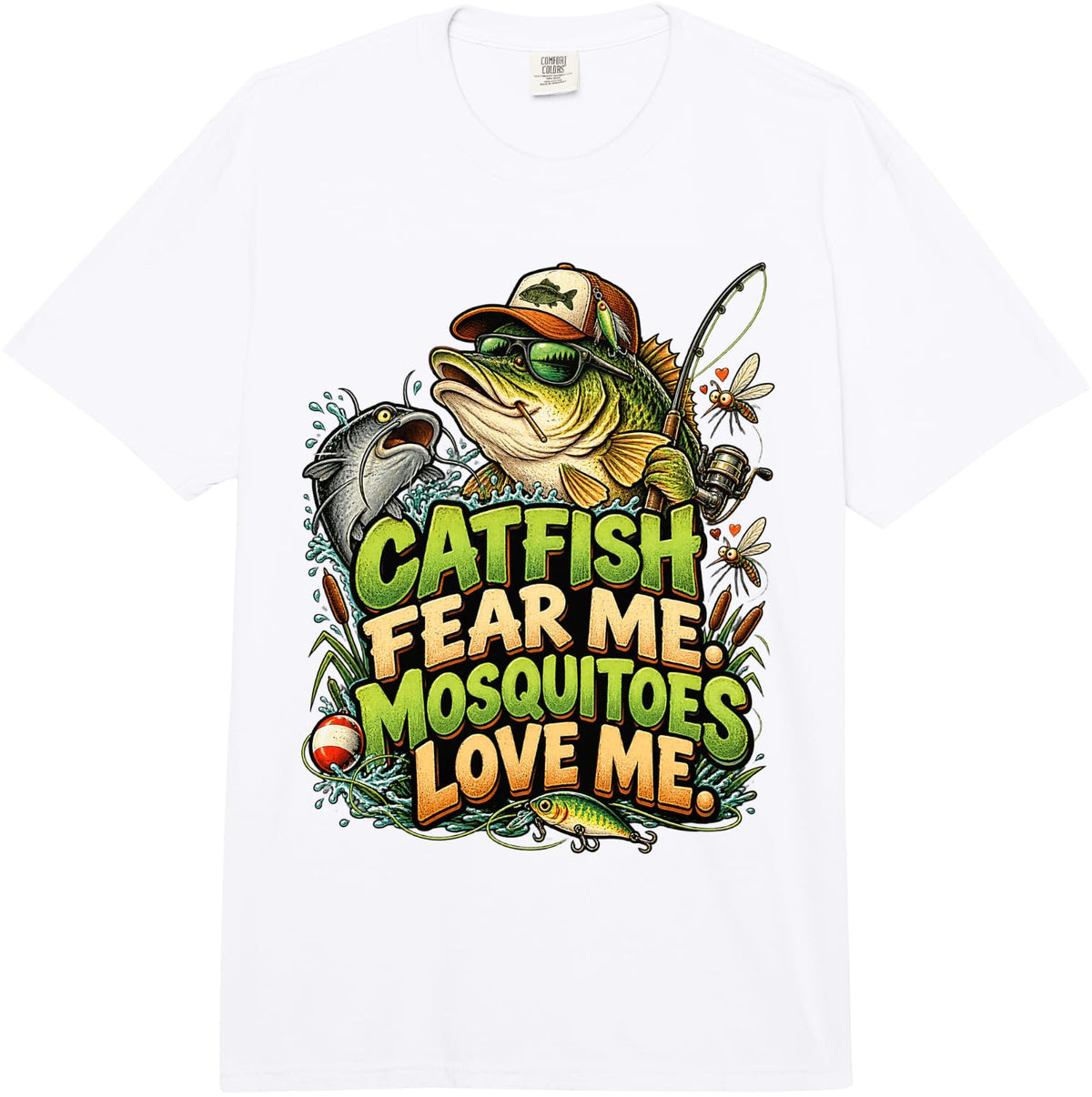 Funny Bass Catfish Angler Fishing Humor Outdoors Comfort Colors Adult Heavyweight T-Shirt - Adult Unisex White