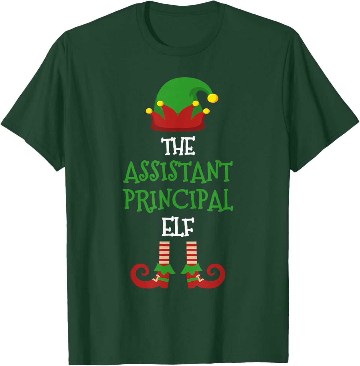 Assistant Principal Elf Matching Pajamas Christmas Teacher T-Shirt - Dark Green