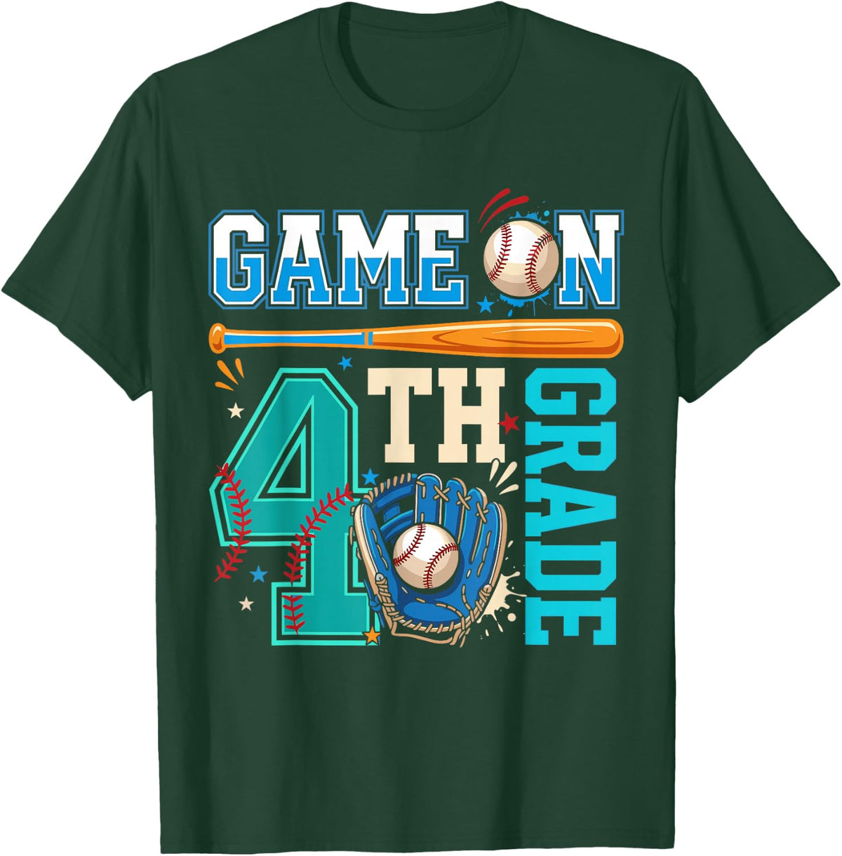 Baseball Back to School Shirt Boys, Game On 4th Grade T-Shirt - Dark Green