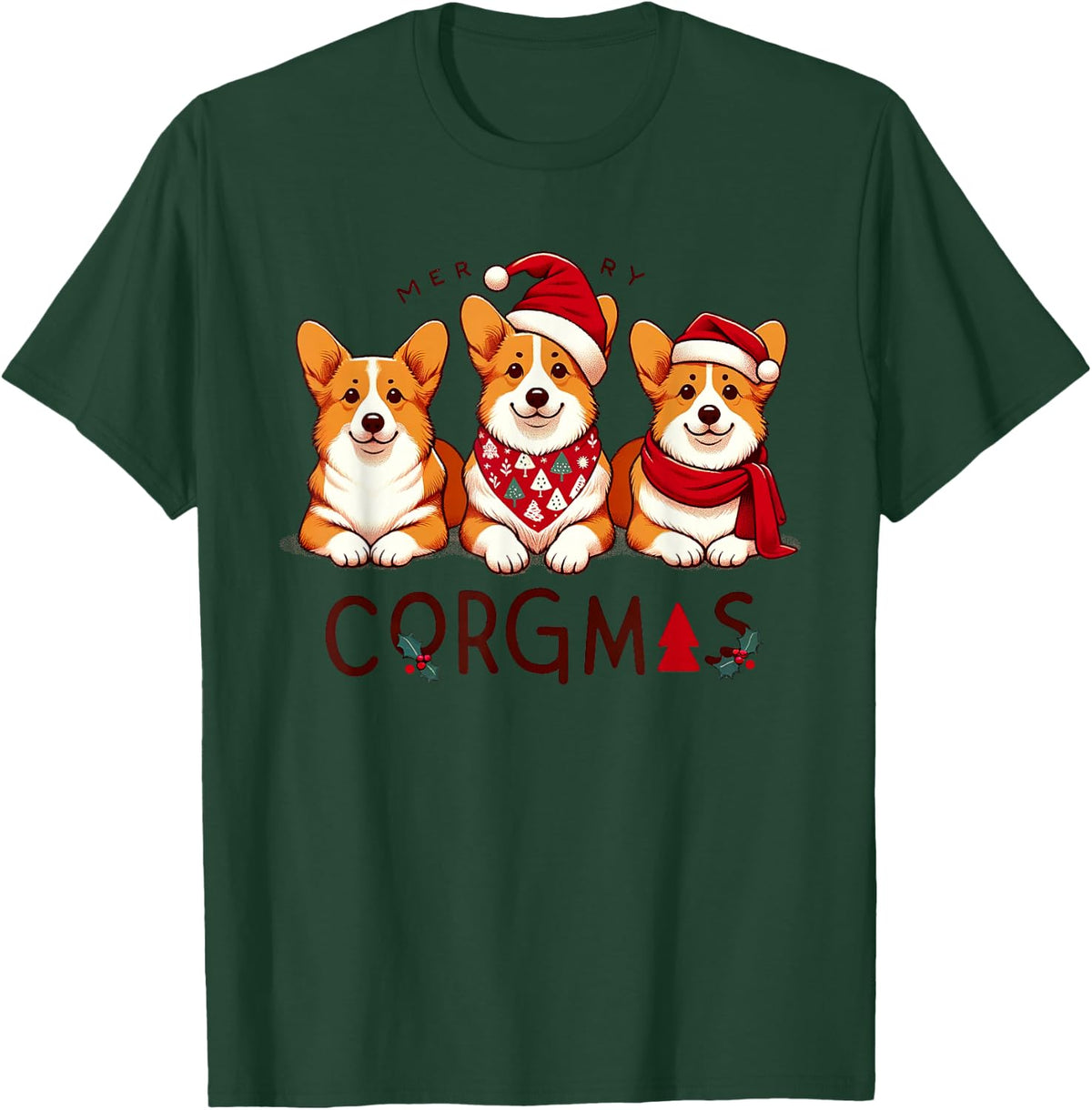 Merry Christmas Corgi Dog Santa Love Corgis Family Matching T-Shirt - Dark Green