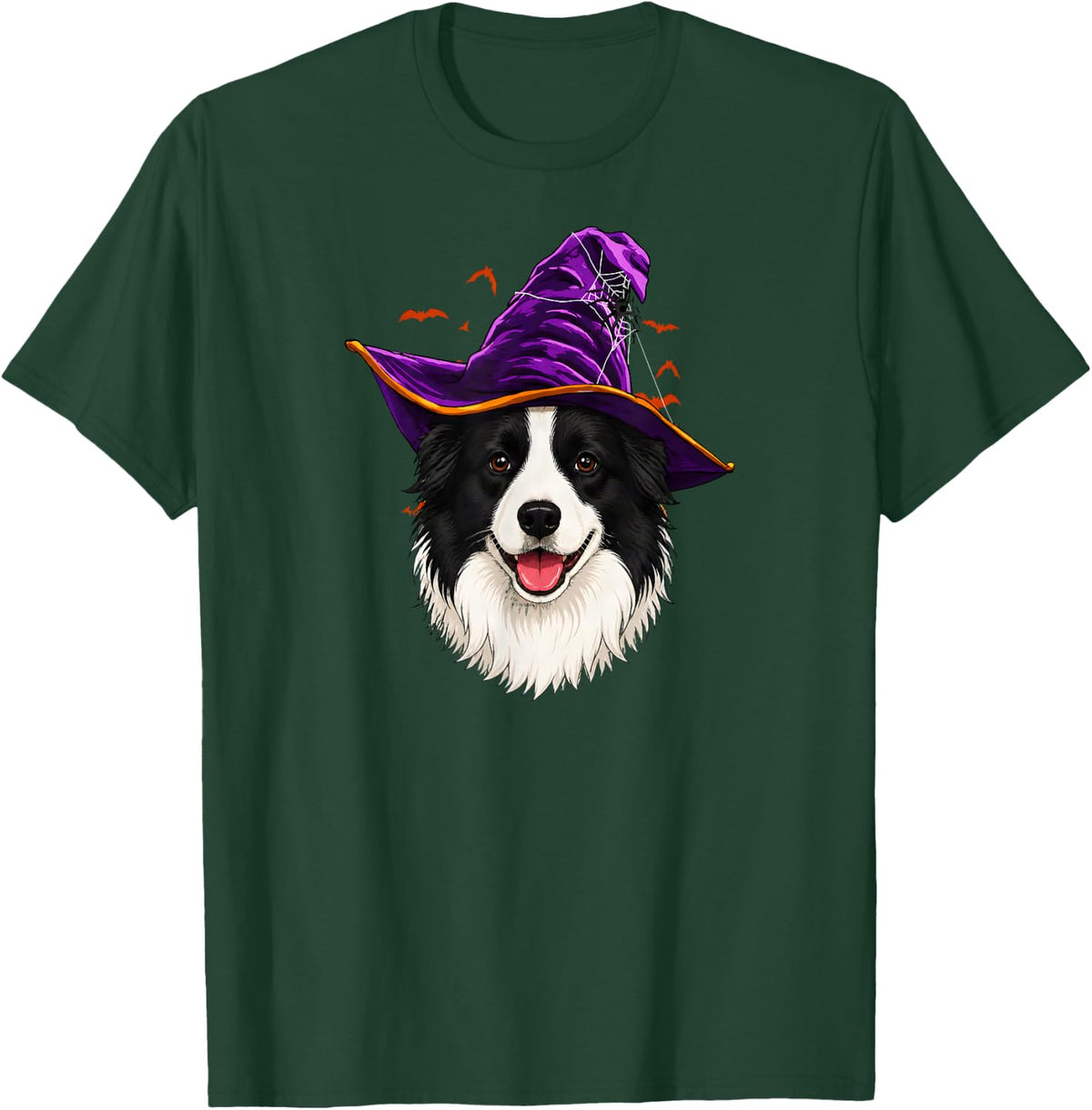 Border Collie Spooky Witch Hat Halloween Dog Owner T-Shirt - Dark Green