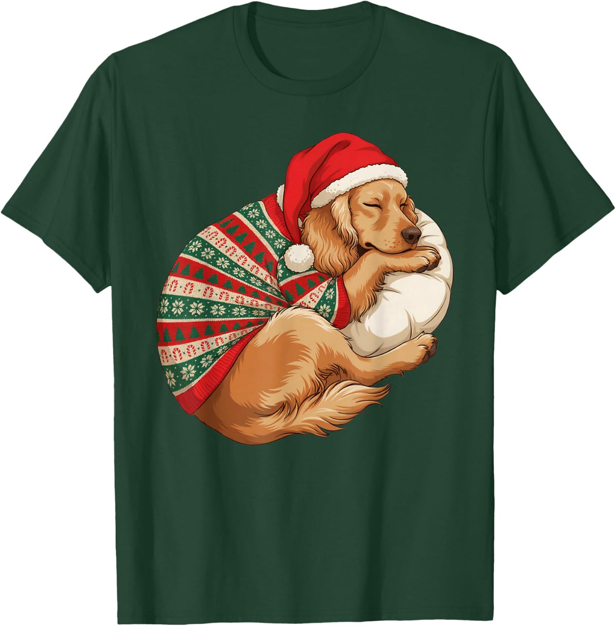 Cozy Sleepy Cocker Spaniel Christmas Sweater Nap Dog Mom Dad T-Shirt - Dark Green