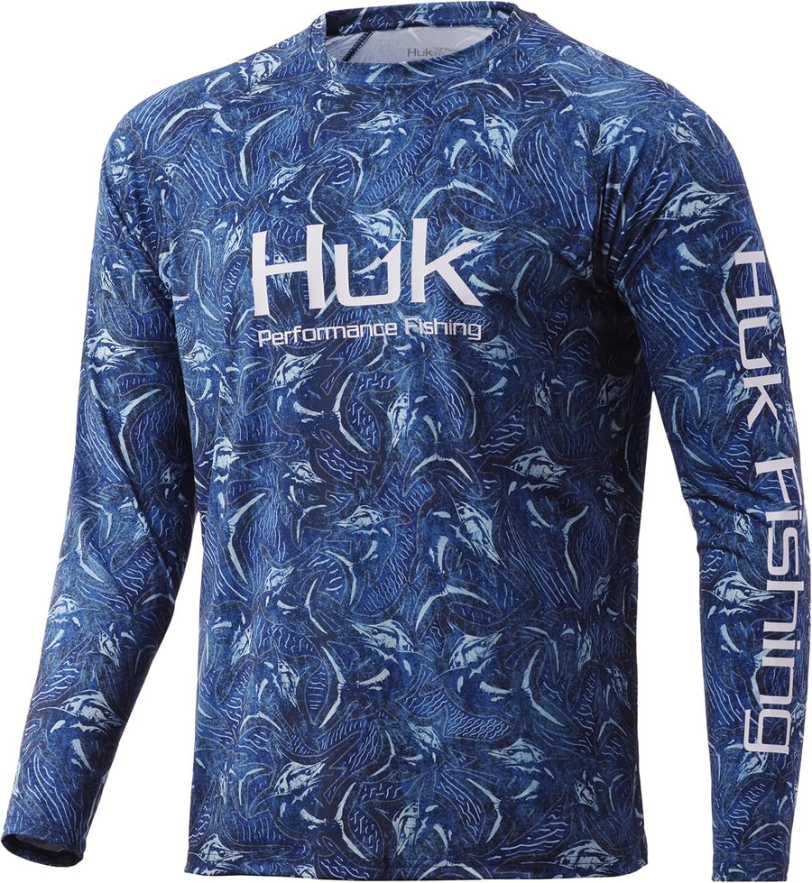 HUK Men's Pursuit Vented Long Sleeve Shirt | Long Sleeve Performance Fishing Shirt with +30 UPF Sun Protection - Marlin