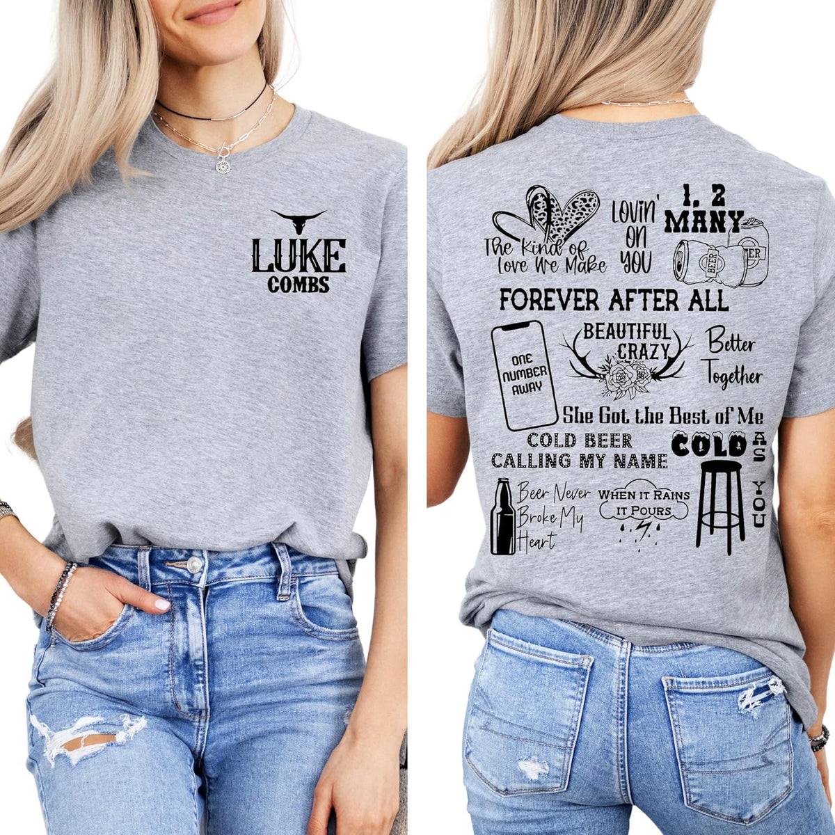 Luke Bull Skull T-Shirt, Country Music Fan Shirt, Casual Outfit Tee for Rodeo and Girls Trips, Country Music Concert T-Shirt
