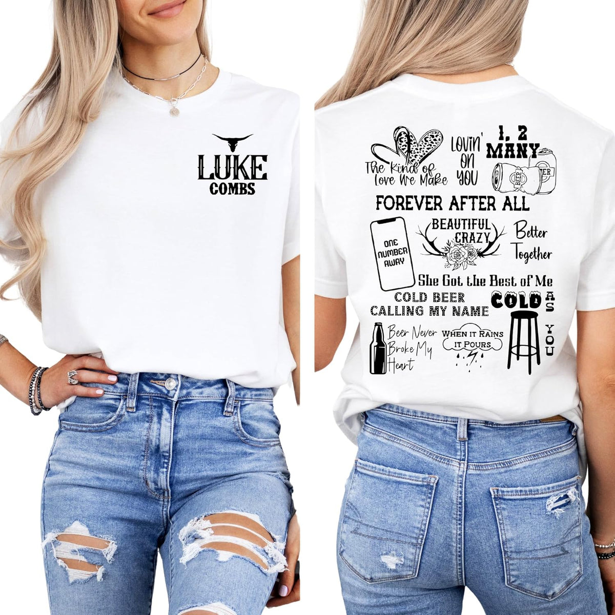 Luke Bull Skull T-Shirt, Country Music Fan Shirt, Casual Outfit Tee for Rodeo and Girls Trips, Country Music Concert T-Shirt