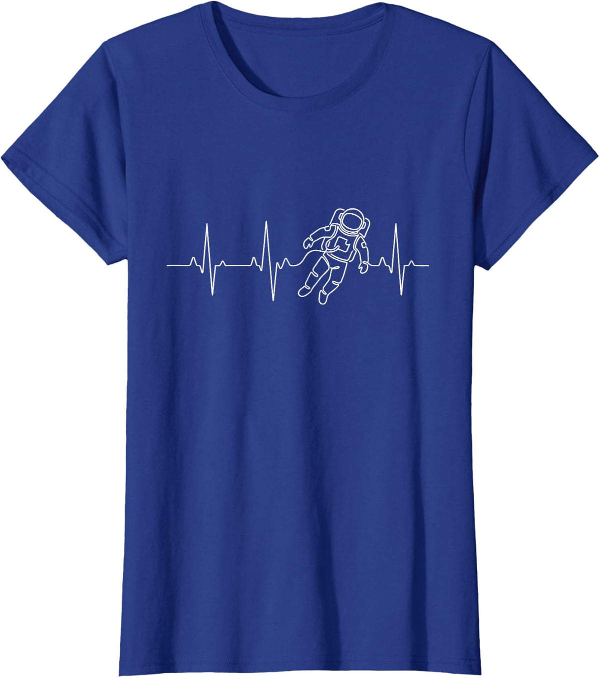 Astronaut Heartbeat Space Spaceman EKG Pulse Line T-Shirt - Royal Blue