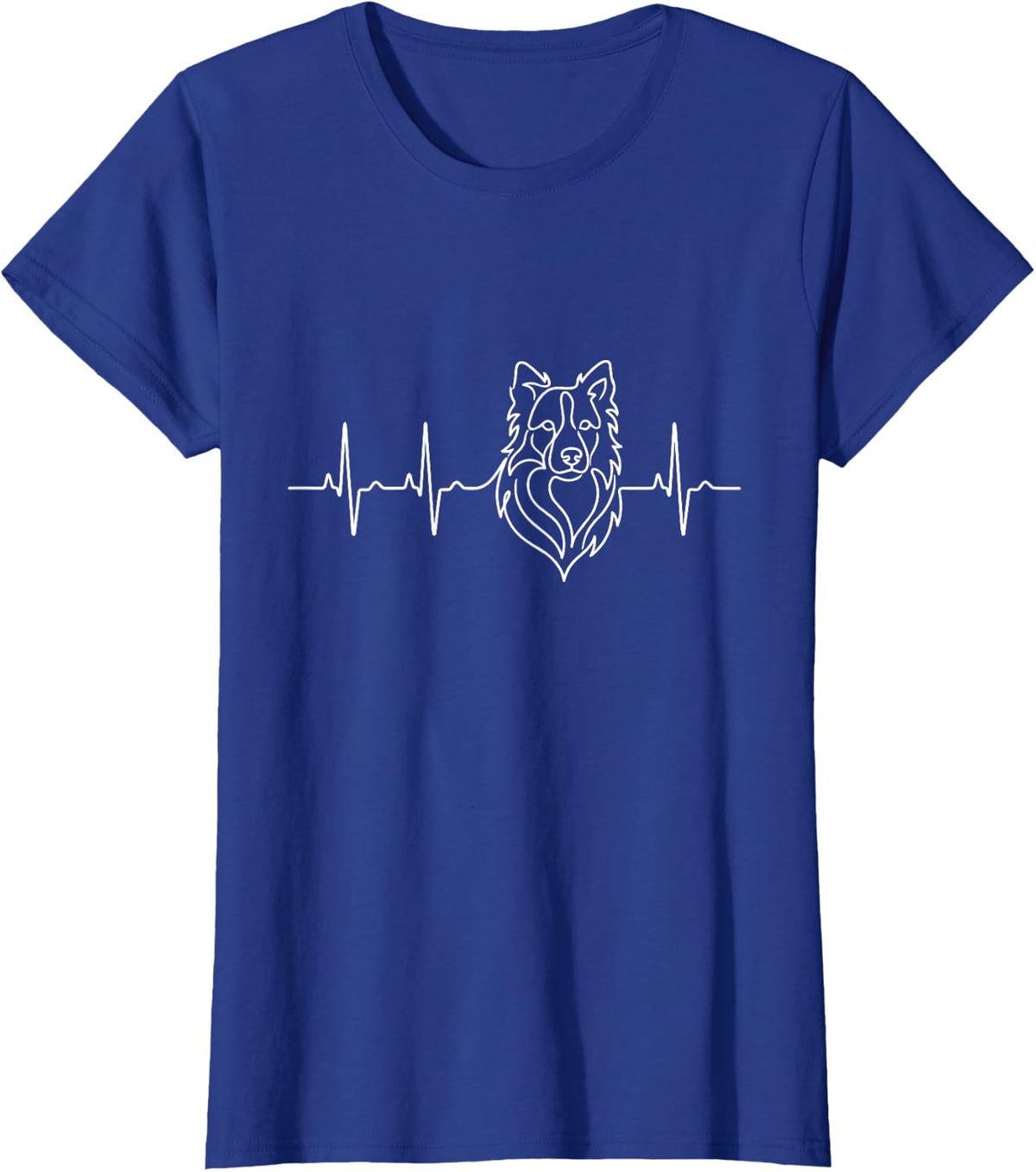 Border Collie Heartbeat EKG Pulse Dog Line Art T-Shirt - Royal Blue