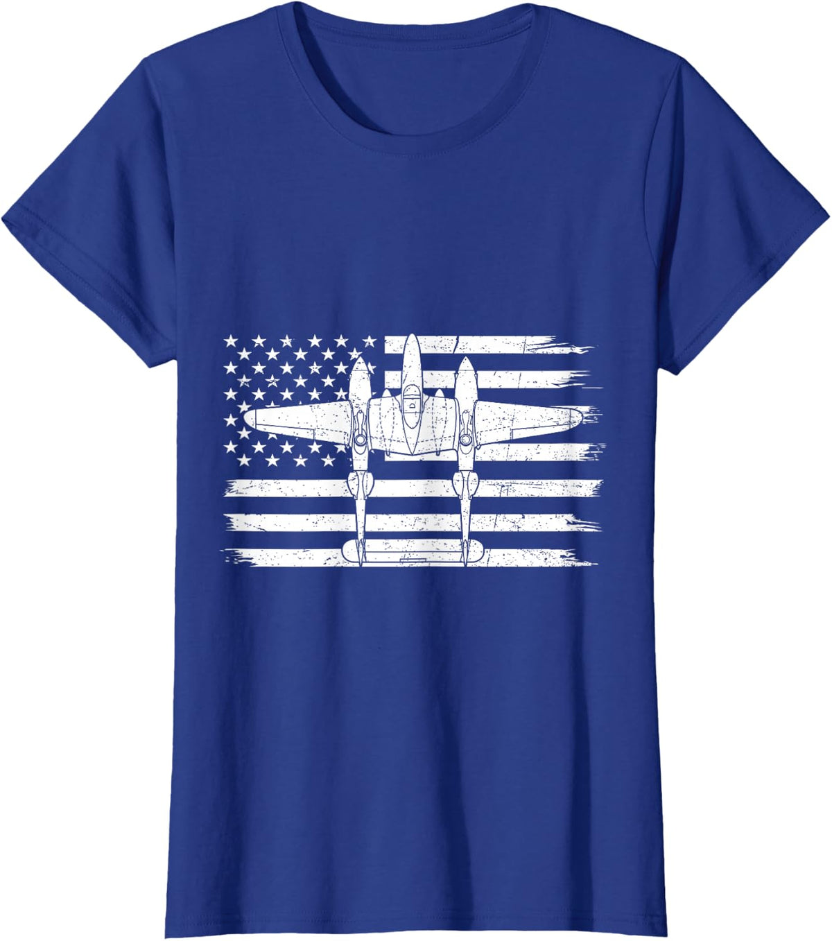 WWII Aircraft Fighter P-38 Lightning Flag US American T-Shirt - Royal Blue