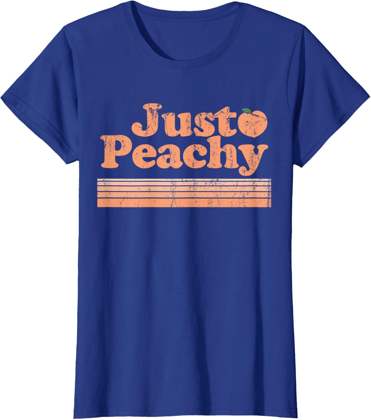 Just Peach Retro 70s Georgia Peaches Summer Fruit T-Shirt - Royal Blue