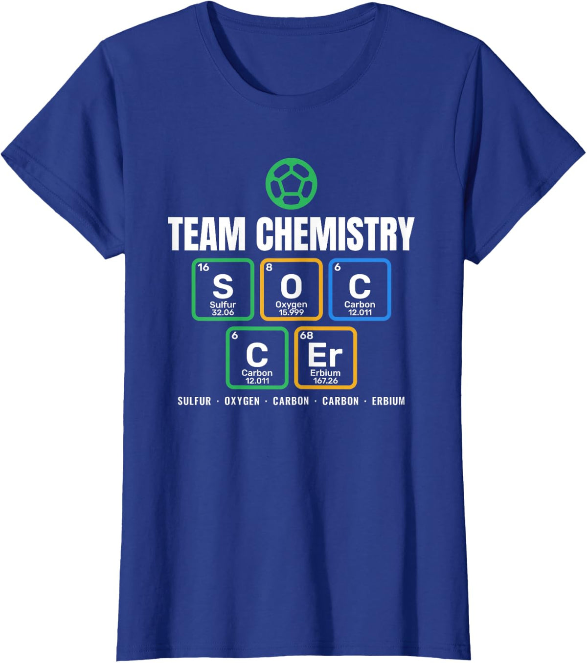 Team Chemistry Soccer Periodic Table Coach Player Science T-Shirt - Royal Blue