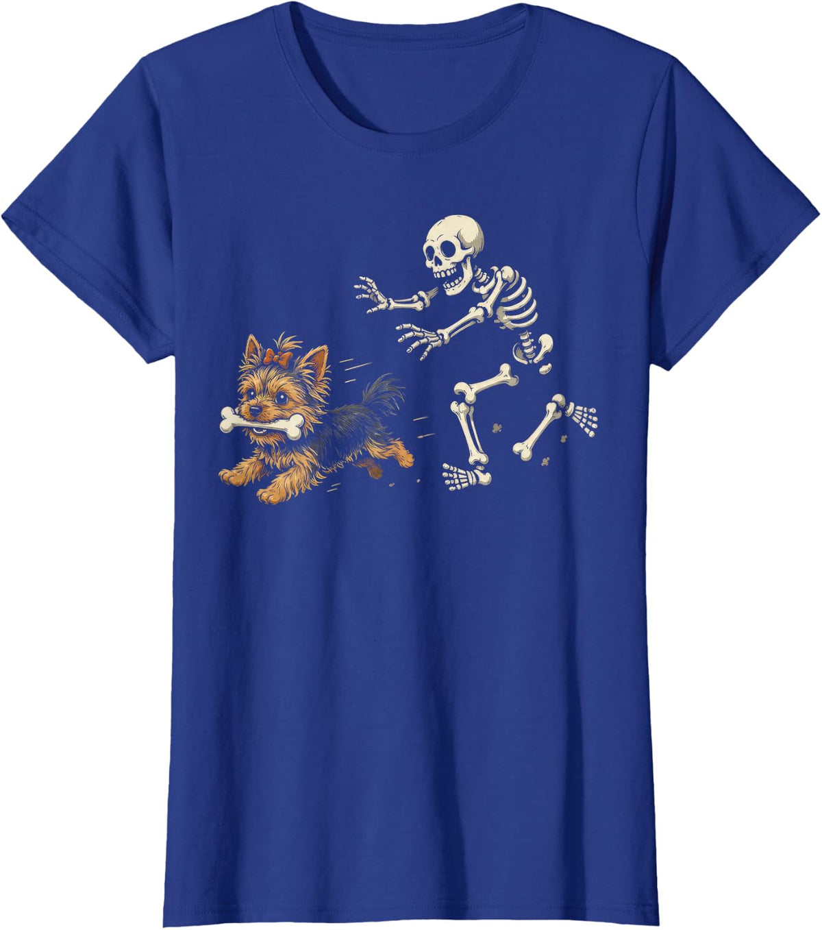 Funny Yorkie Running Skeleton Halloween T-Shirt - Royal Blue