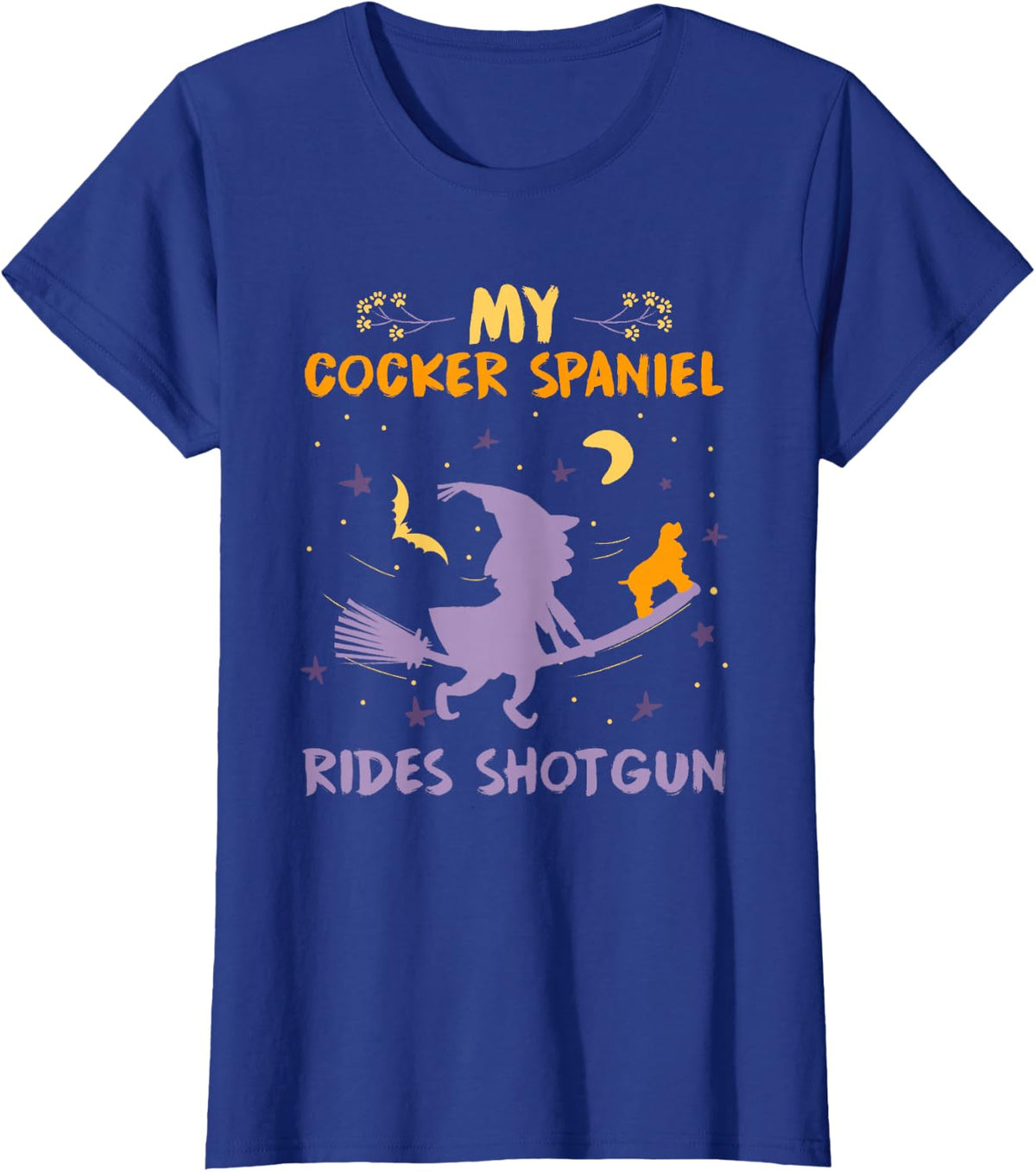 My Cocker Spaniel Rides Shotgun Halloween Dog Mom Dad T-Shirt - Royal Blue