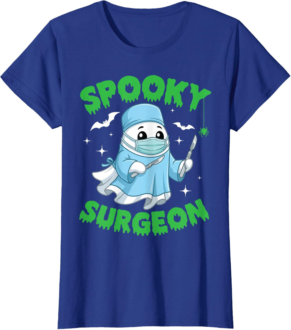 Spooky Surgeon Halloween Cute Ghost Medical Scrub Costume T-Shirt - Royal Blue