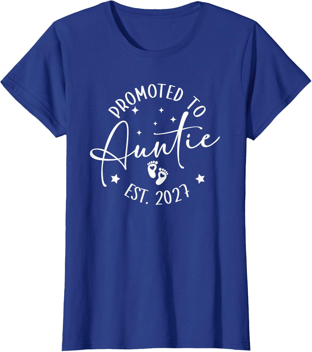 Promoted to Auntie Est. 2027 First Time Aunt Baby Reveal T-Shirt - Royal Blue