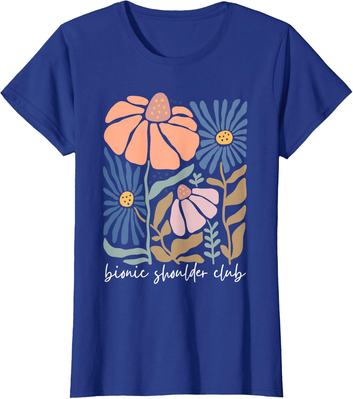 Boho Floral Bionic Shoulder Club Post Operation Replacement T-Shirt - Royal Blue