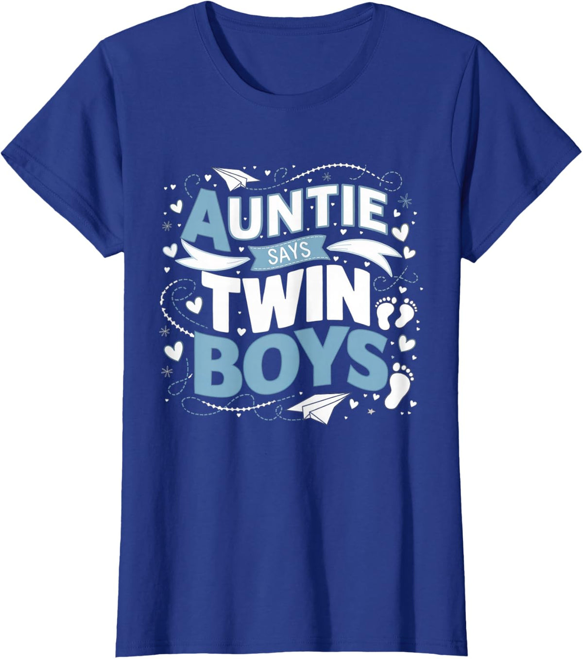 Auntie Says Twin Boys Gender Reveal Tees T Shirts for Family Party Announcement - Royal Blue
