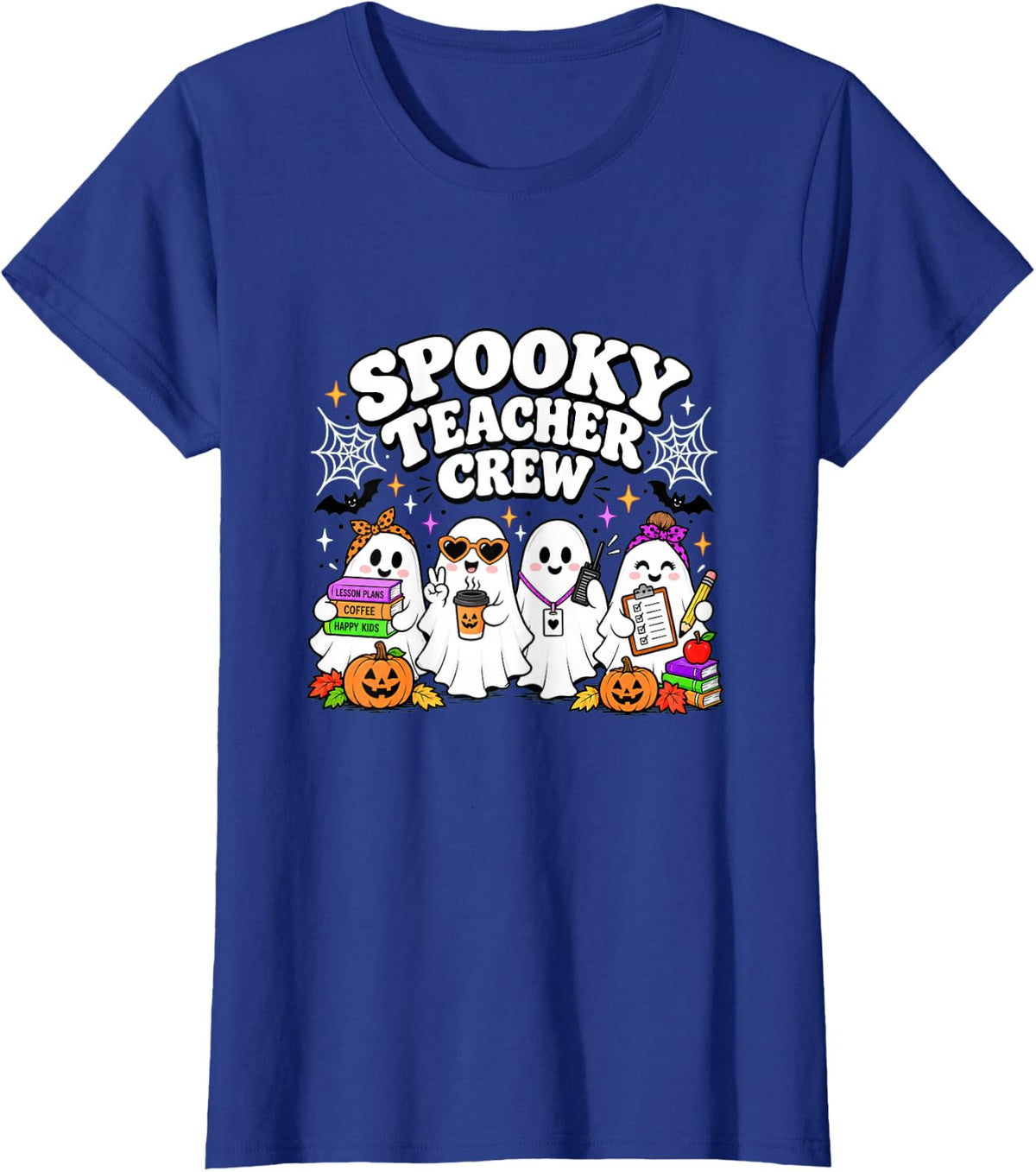 Spooky Crew Retro Halloween Teacher Classroom T-Shirt - Royal Blue