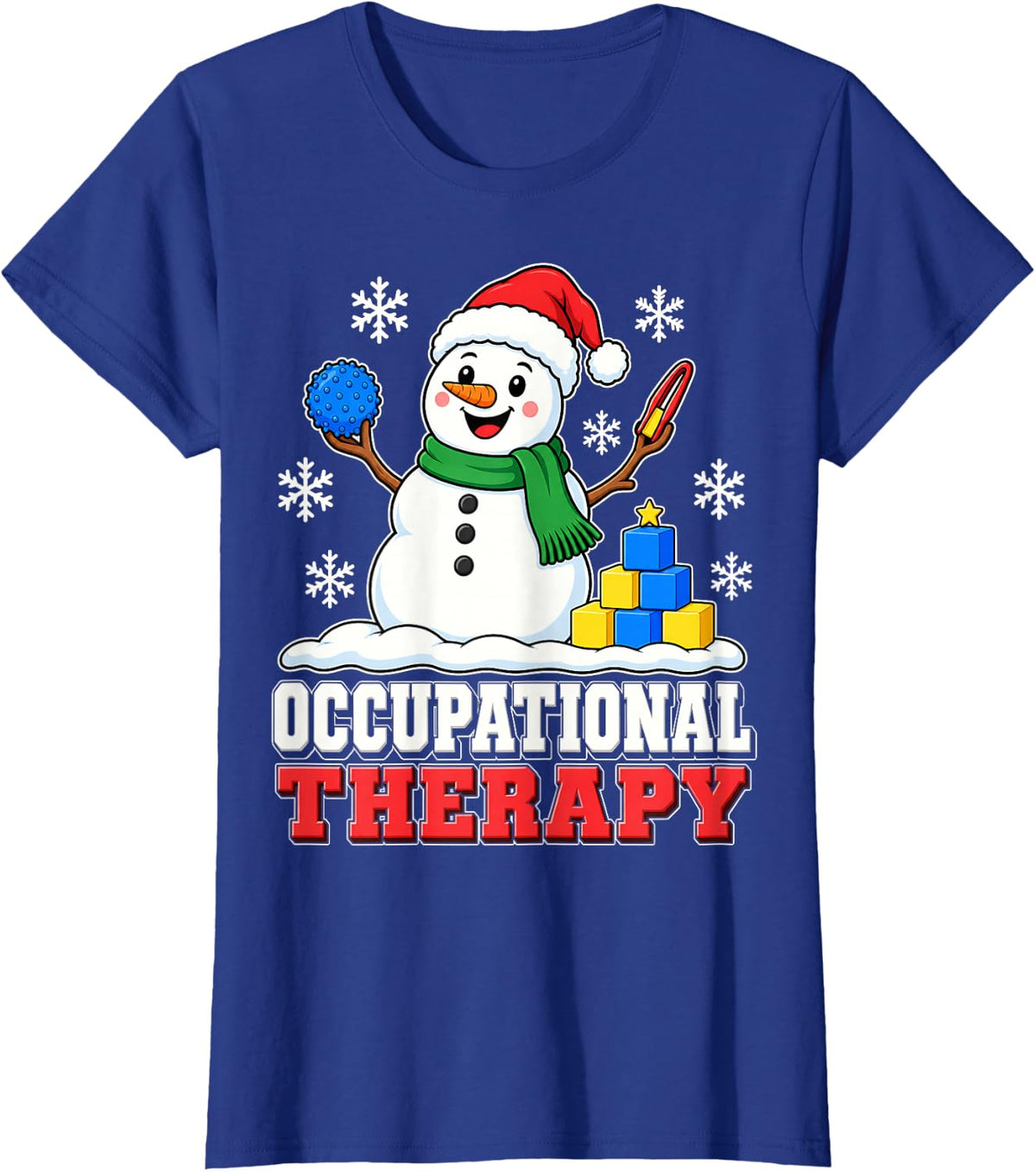 OT Christmas Shirt Occupational Therapy Snowman Blocks T-Shirt - Royal Blue