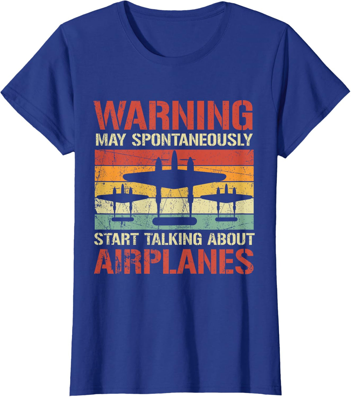 Warning May Spontaneously Talk About P-38 Lightning Vintage T-Shirt - Royal Blue