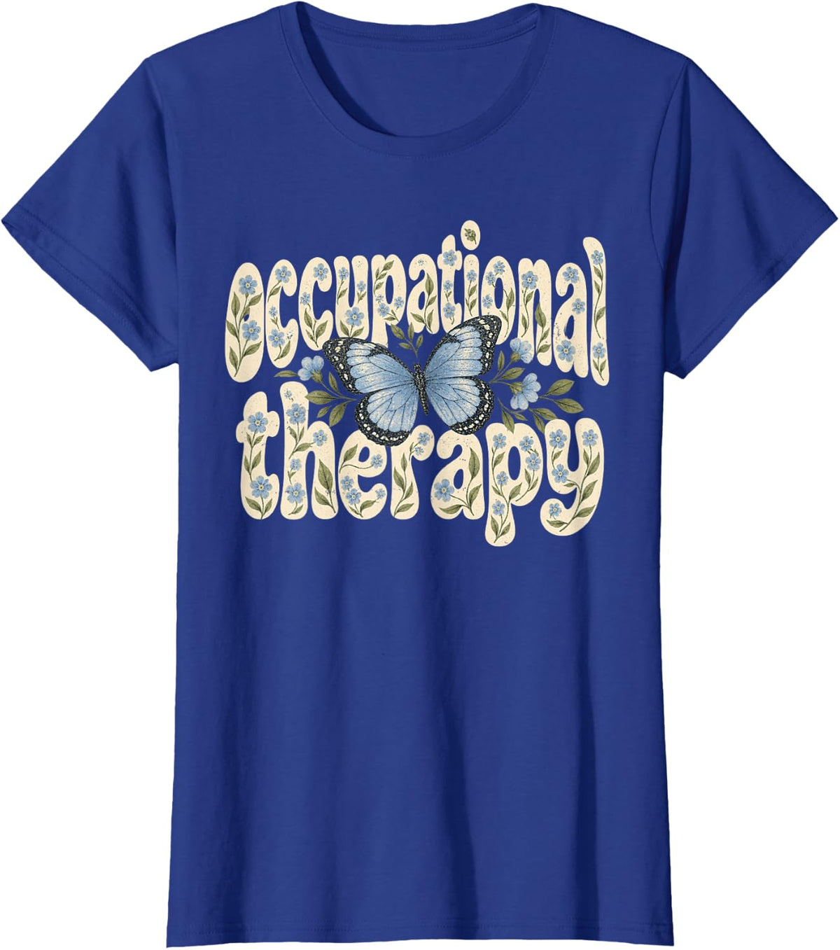 Occupational Therapy Butterfly Florals T-Shirt - Royal Blue