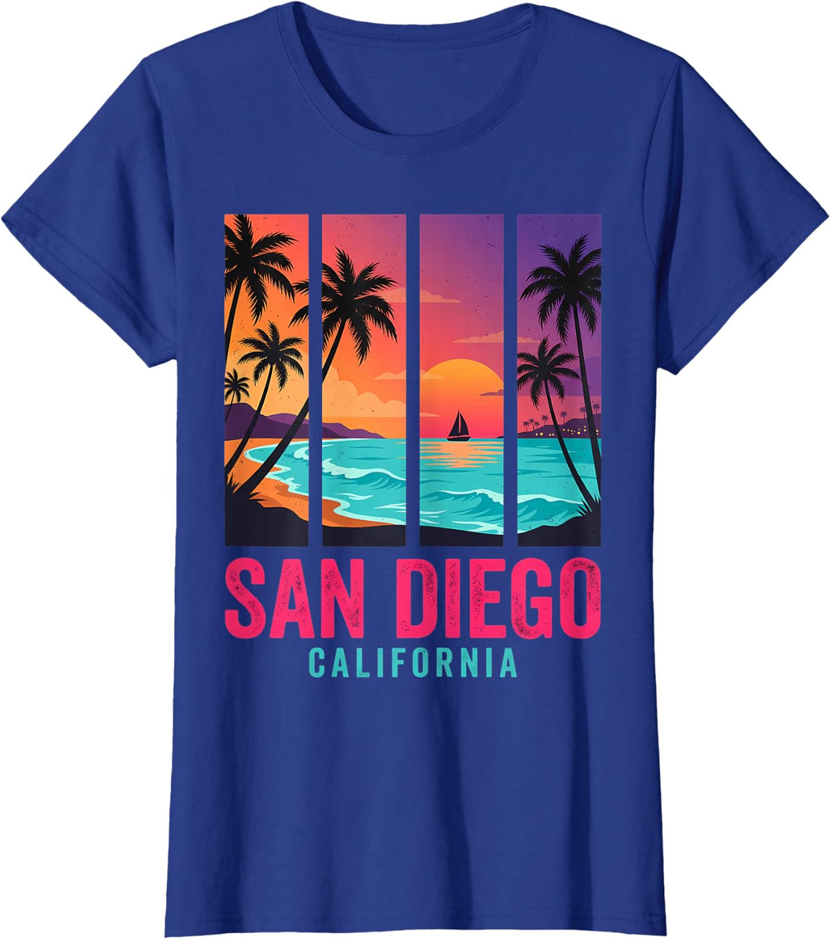 Vintage San Diego California Retro Sunset Beach T-Shirt - Royal Blue