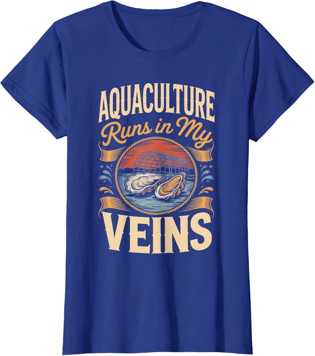 Aquaculture Runs in My Veins Oyster Farmer Shellfish Farming T-Shirt - Royal Blue
