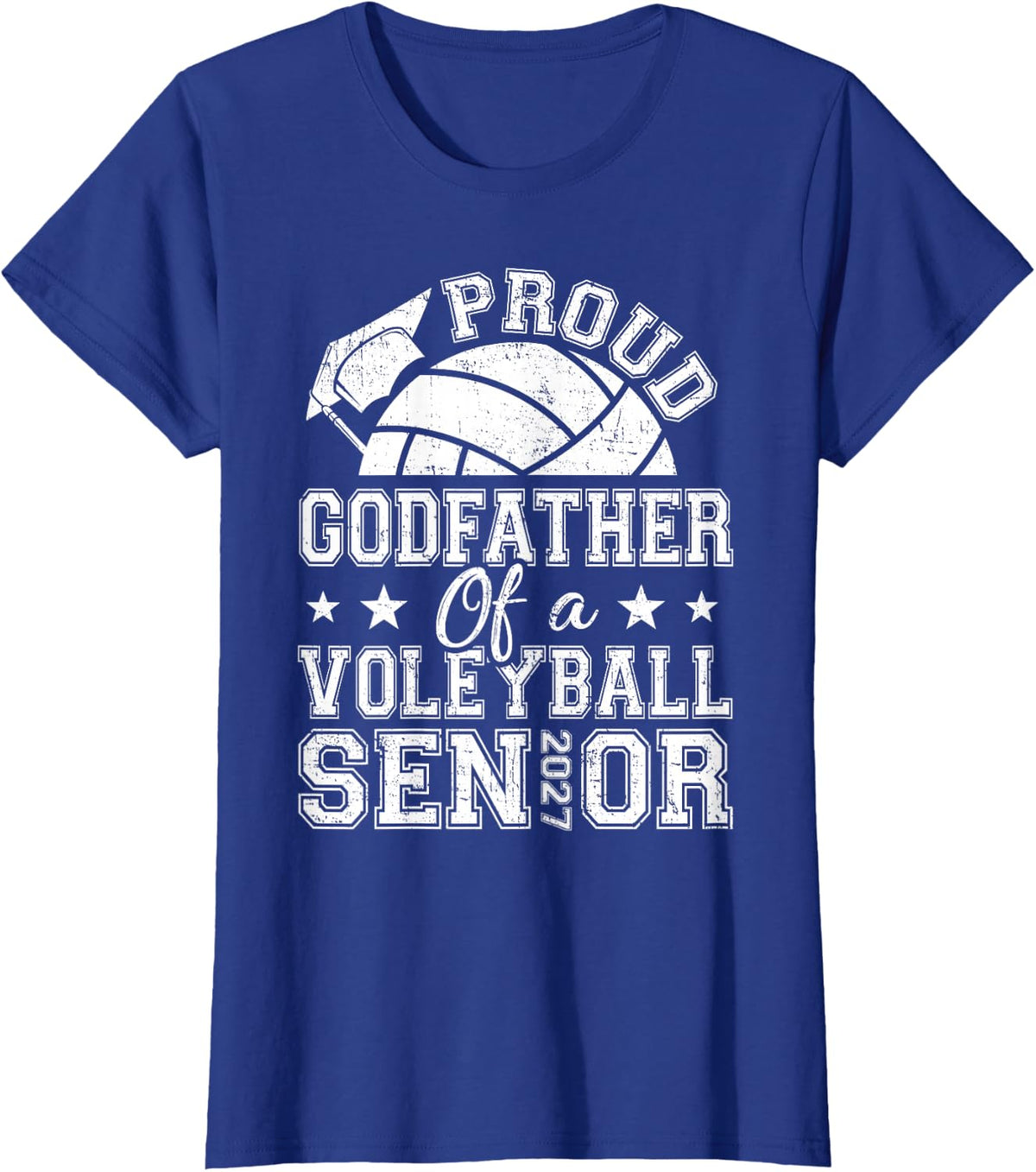 Proud Godfather of A 2027 Senior Volleyball Graduate T-Shirt - Royal Blue