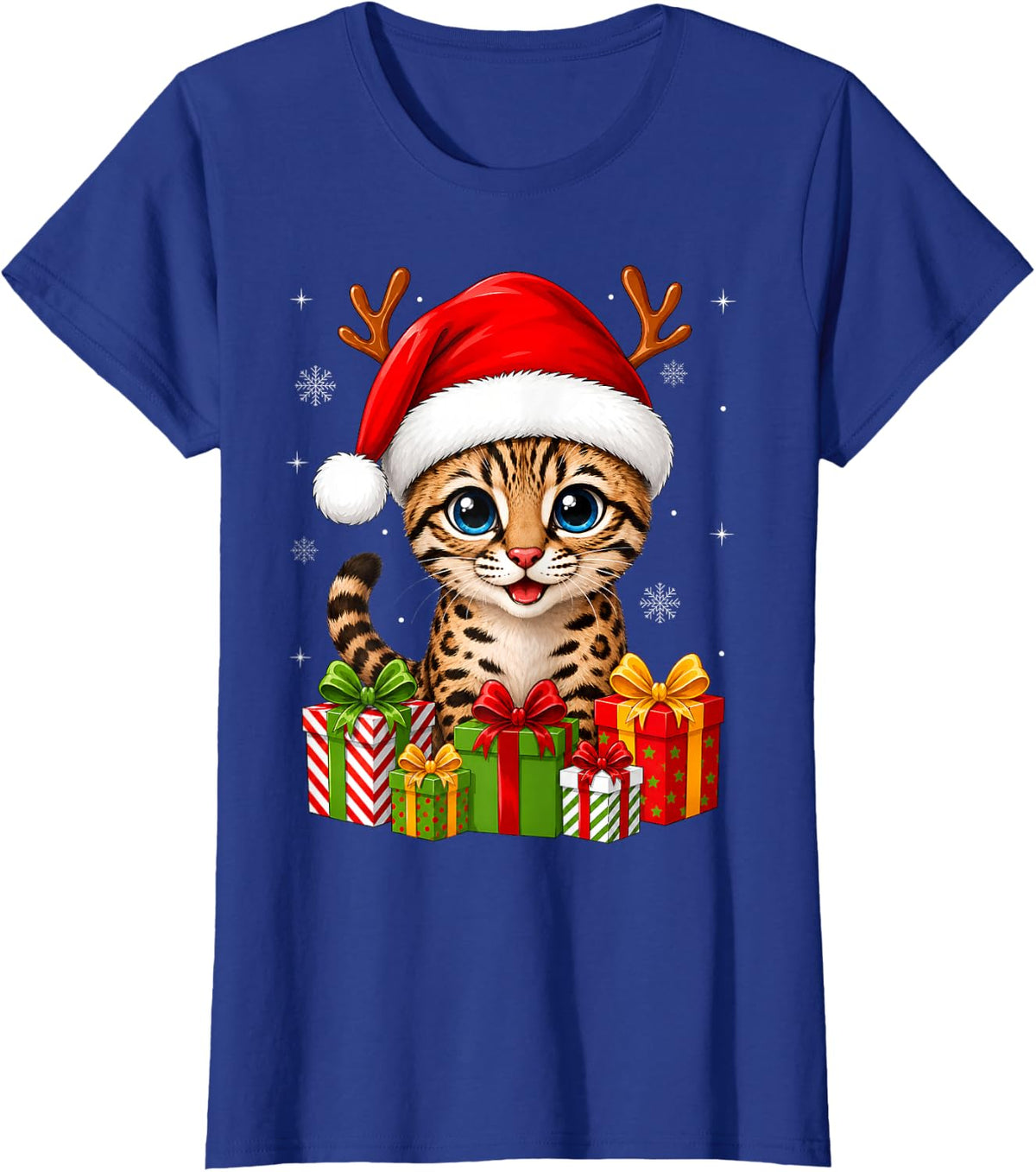 Bengal Cat Xmas Decor Cute Festive Santa Hat Cat Christmas T-Shirt - Royal Blue