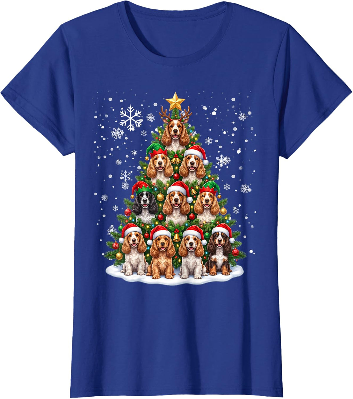 Funny Christmas Tree Cocker Spaniel Family Xmas Pajamas T-Shirt - Royal Blue