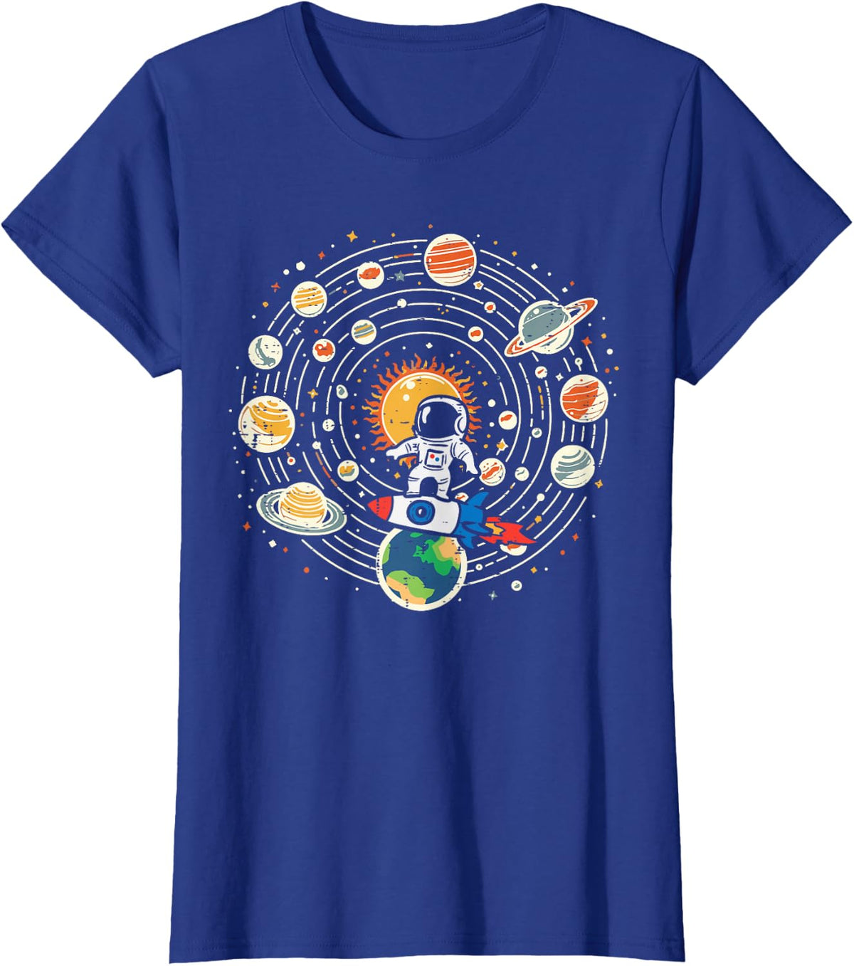Astronaut Rocket Solar System Space Shuttle Kids Men Women T-Shirt - Royal Blue