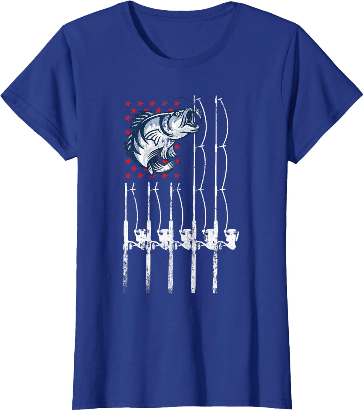Bass Fishing American USA Flag Funny Fisherman Outdoor Team T-Shirt - Royal Blue