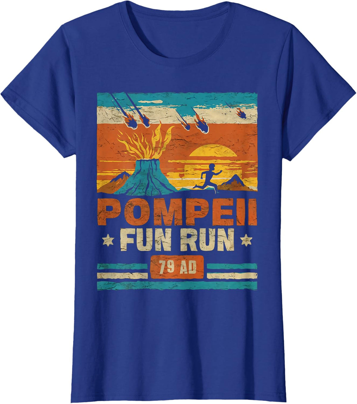 Pompeii Fun Run Retro Volcano Lover Geology Volcanologist T-Shirt - Royal Blue
