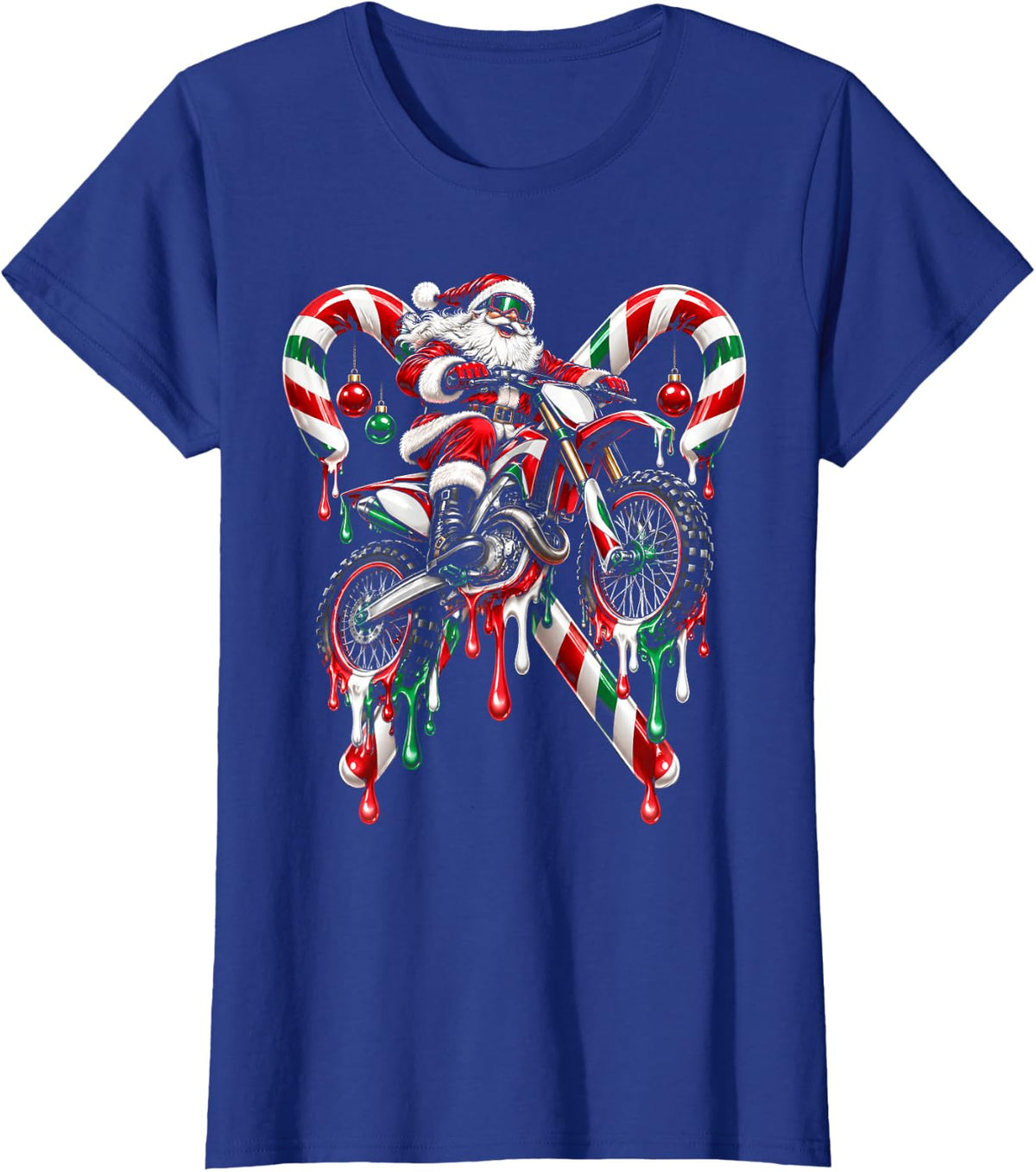 Motocross Christmas Santa Dirt Bike Funny Xmas T-Shirt - Royal Blue