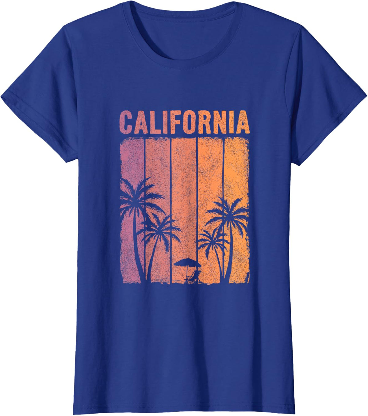 Retro California Beach Vintage Sunset Motif T-Shirt - Royal Blue