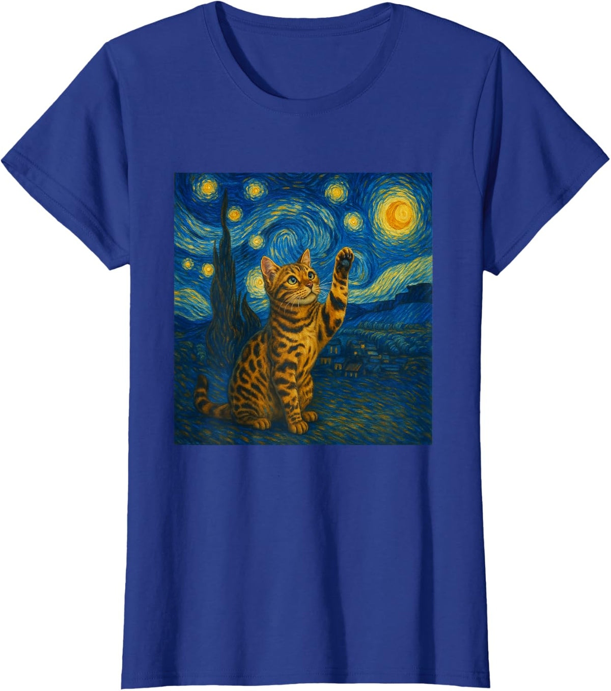 Cat Starry Night Van Gogh Gift Bengal Cat Mom T-Shirt - Royal Blue