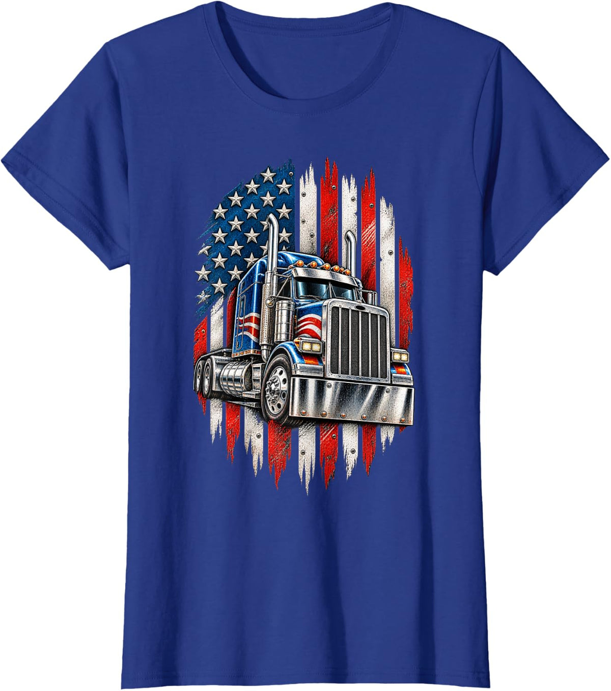 USA Flag 4th of July Independence Day Patriotic Truck Driver T-Shirt - Royal Blue