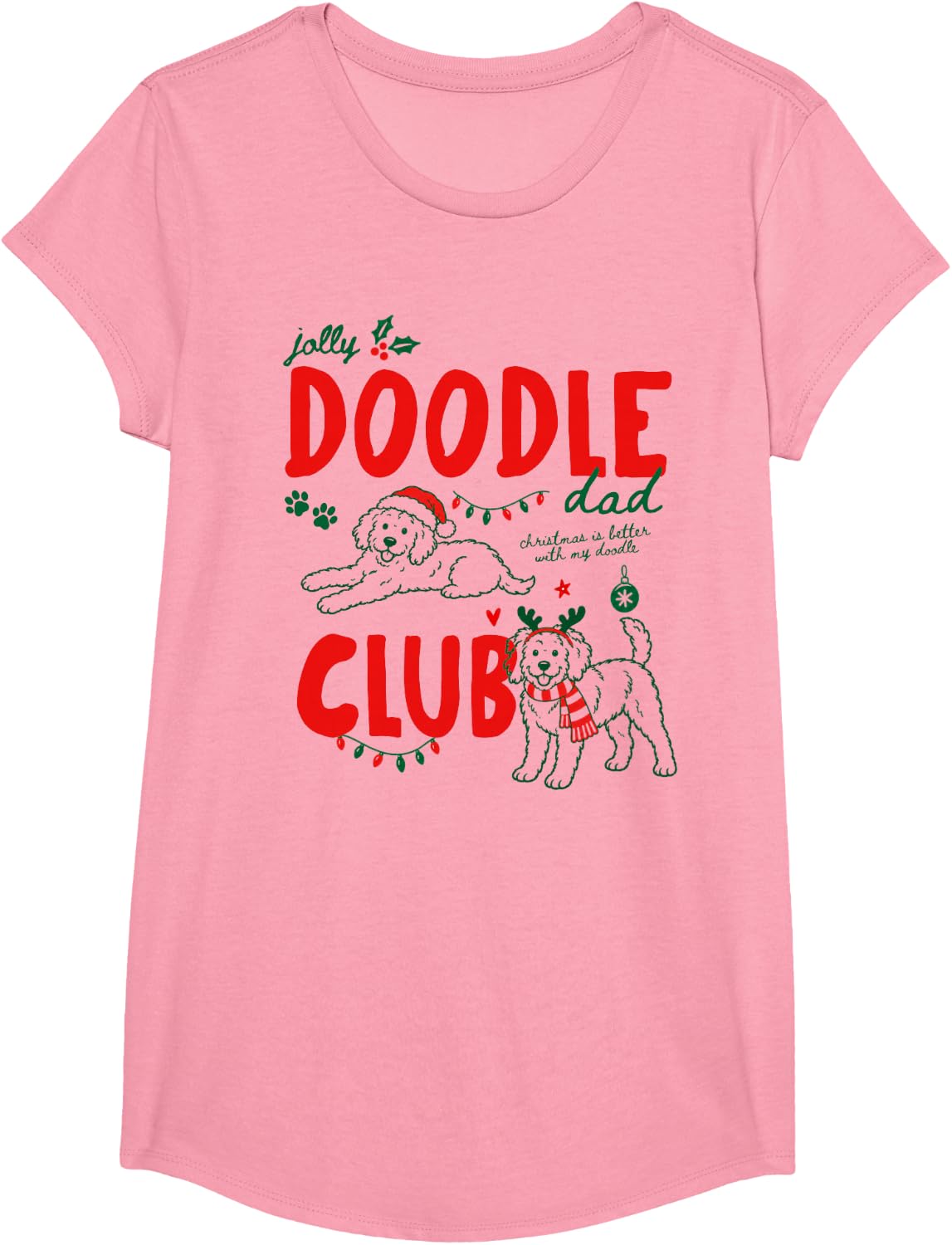 Jolly Goldendoodle Dad Club Christmas Dog Lover Owner Xmas T-Shirt - Girls Pink