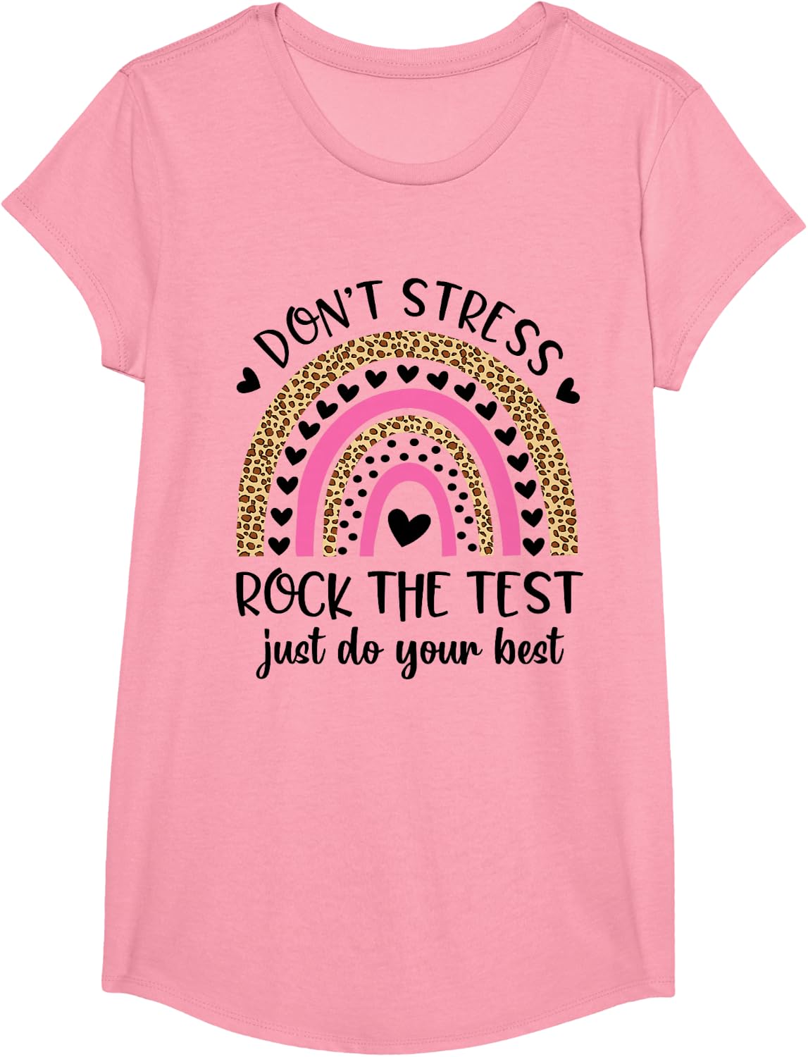 Test Day Rock The Test Rainbow Teacher Funny Testing Day T-Shirt - Girls Pink
