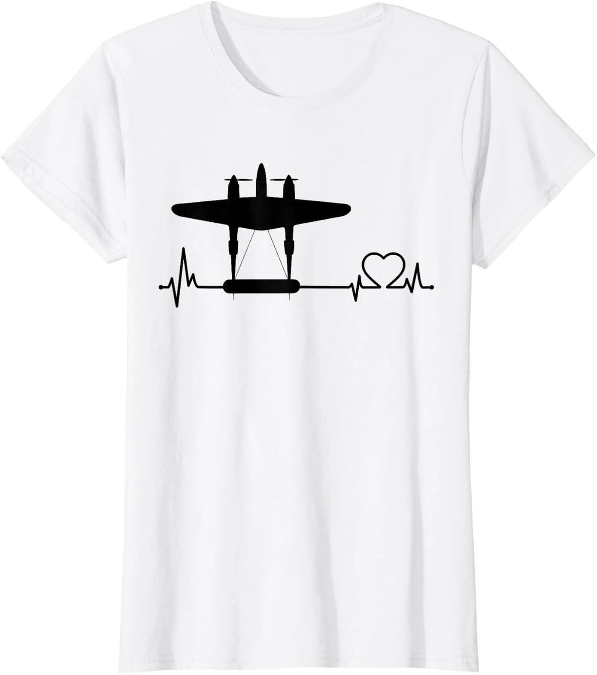 P-38 Lightning WW2 Airplane Heartbeat Military Aircraft T-Shirt - White