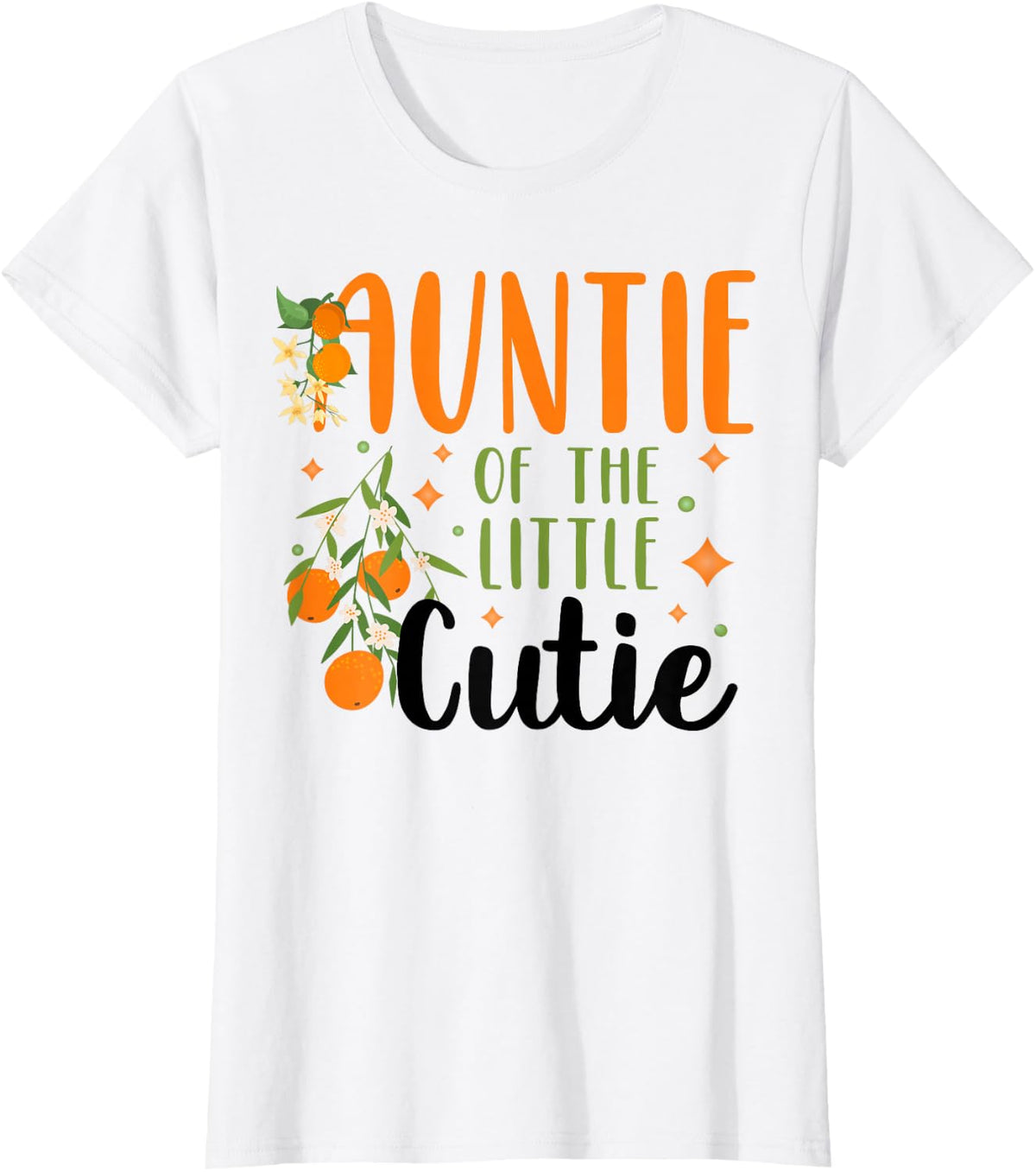 Auntie Little Cutie Baby Shower Tees Orange 1st Birthday Party T Shirts - White