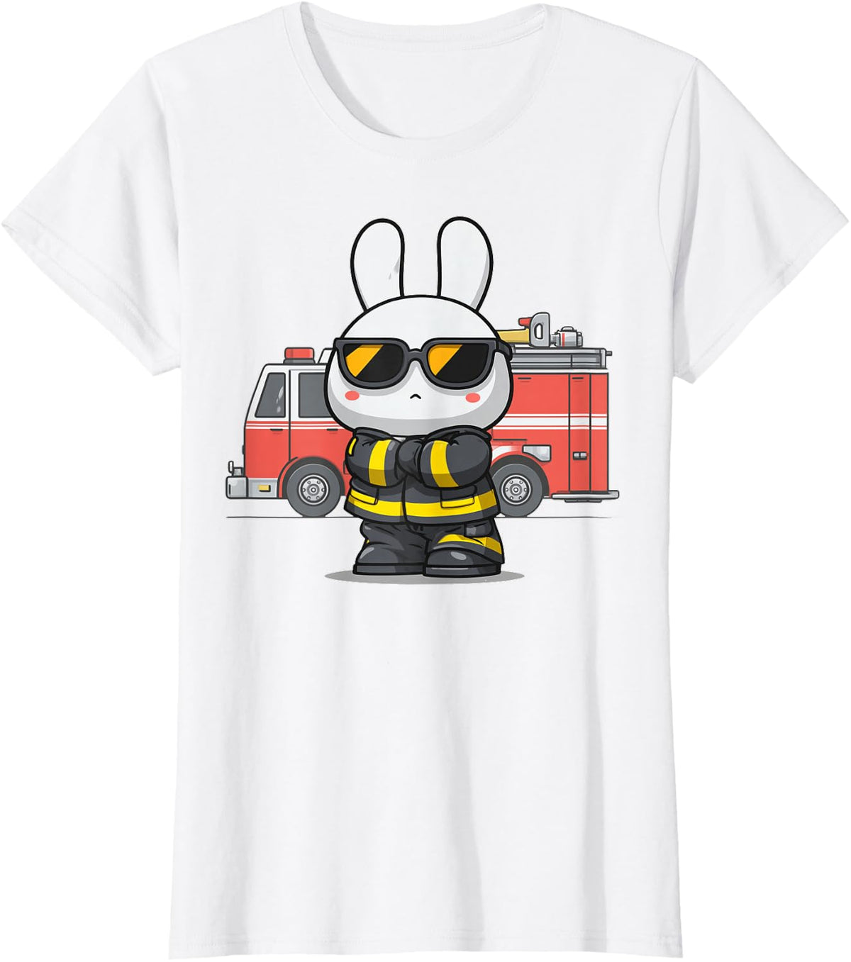 Firefighter Firefighting Bunny Rabbit Sunglasses Easter T-Shirt - White